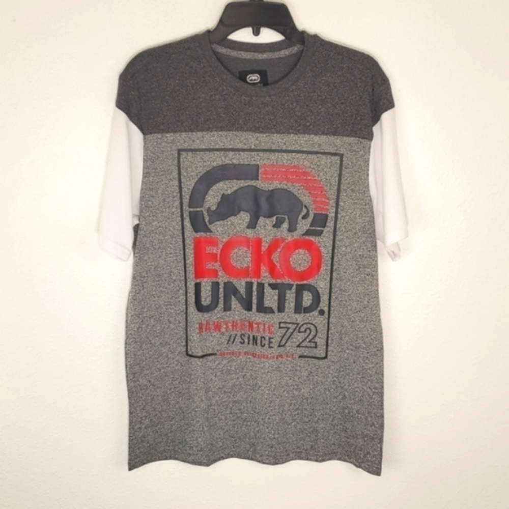 *NWT* ECKO UNLTD. Grey Marled/White/Red Short-Sleeve Shirt, size M